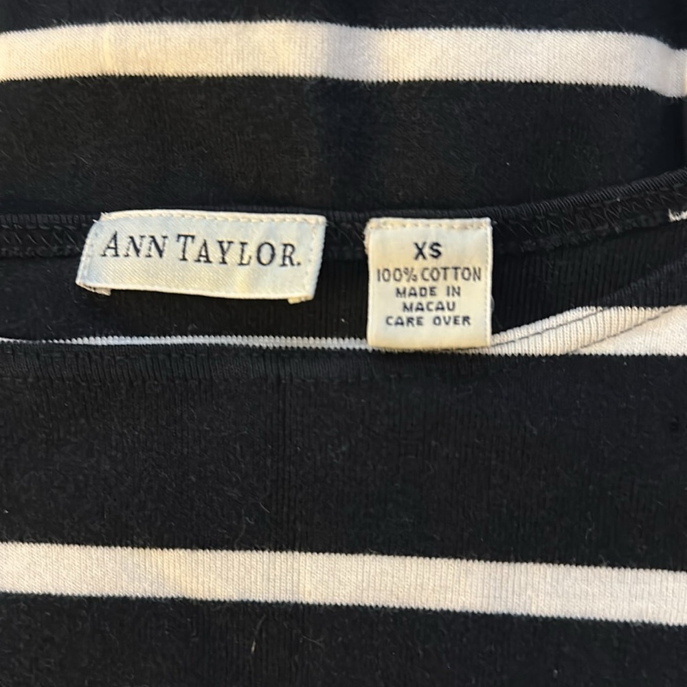 Ann Taylor Black White Stripe Polo Preppy Top Size X Small - Picture 7 of 7